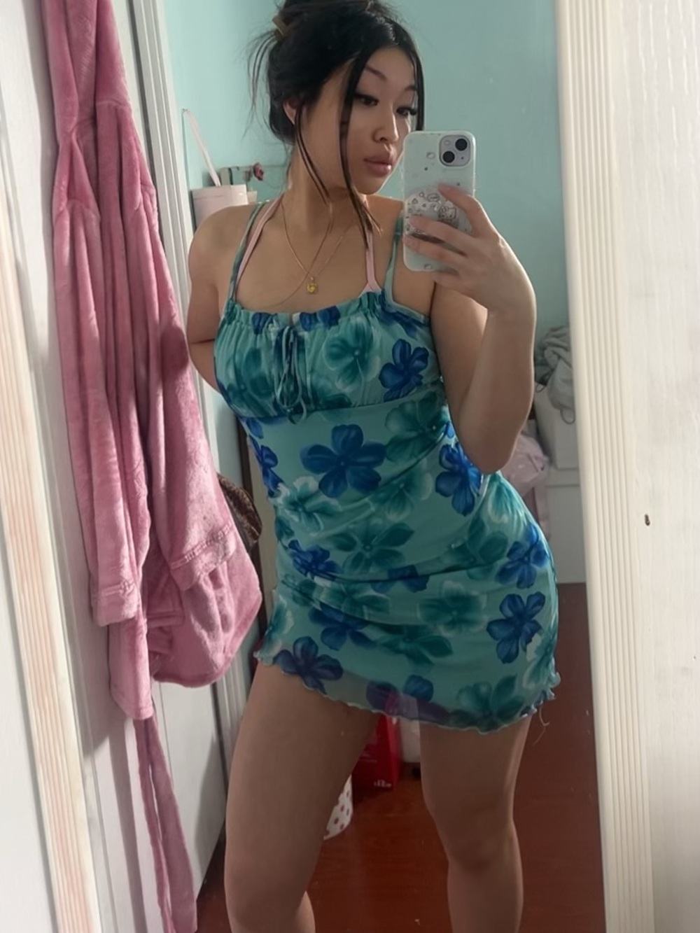 Vintage Blue Floral Spaghetti Strap Dress